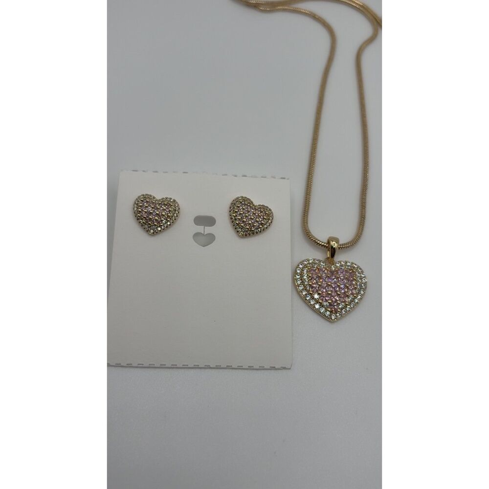 hermoso sets de corazon color Rosita chapado en oro